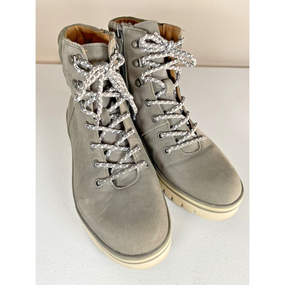 Caslon Boots Womens Size 7.5M Gray Leather Combat Boots Quilted Lace Up w/‎ Zip